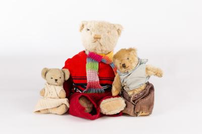 A teddy bear wearing a knitted