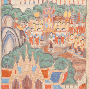 A Thai Buddhist Painting on Linen