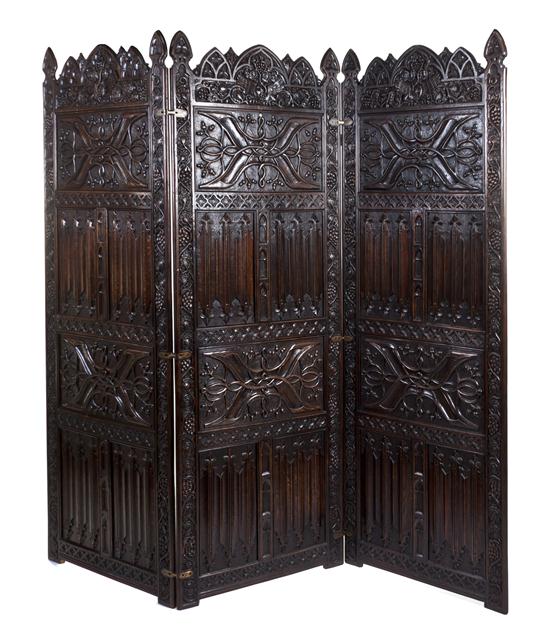 A Three Panel Floor Screen having