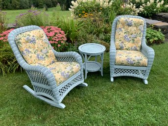 A three piece blue painted