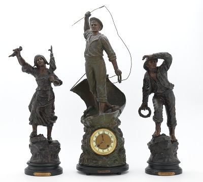 A Three Piece "Cod Fishing" Clock