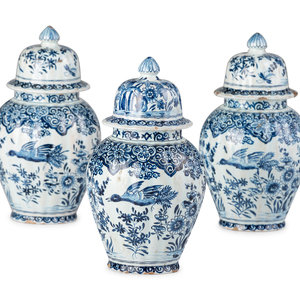 A Three Piece Delftware Garniture