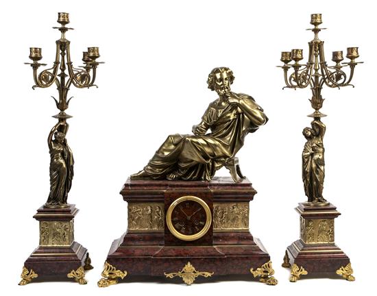 A Three-Piece Gilt Bronze and Rouge