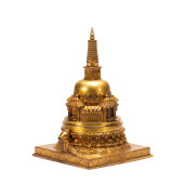 A TIBETAN BRONZE-GILT STUPA<br