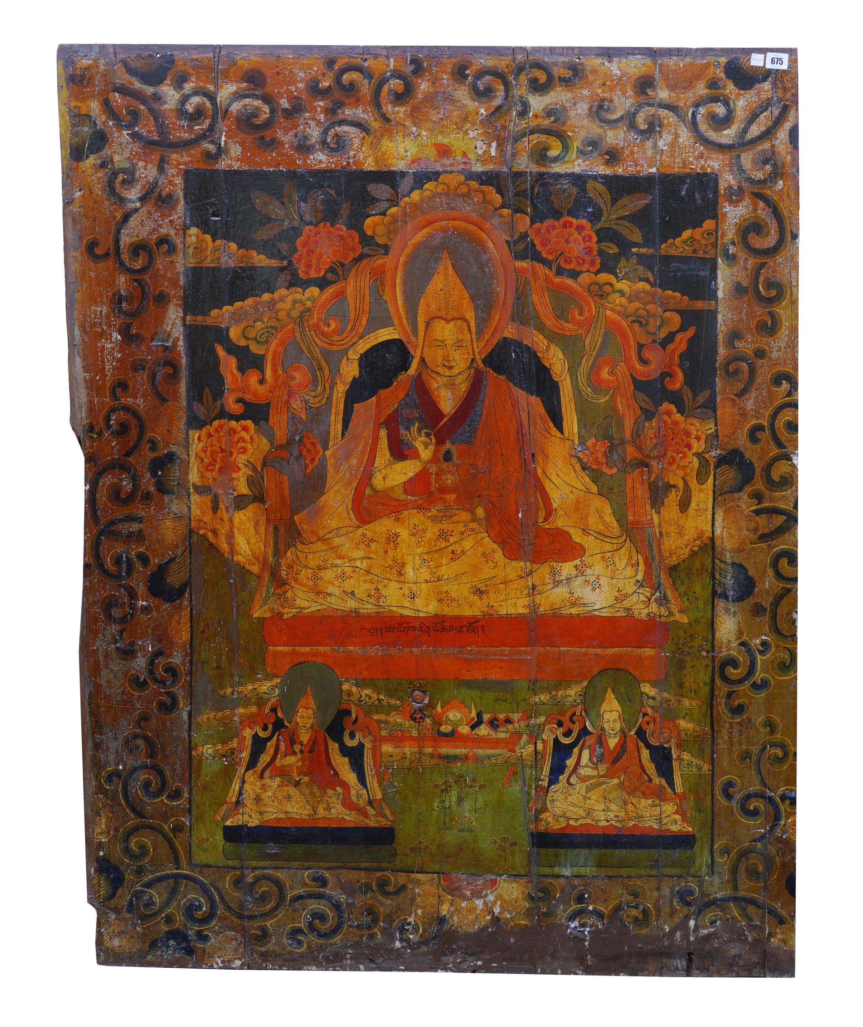 A TIBETAN PAINTED PANEL DEPICTING A