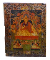 A TIBETAN PAINTED PANEL DEPICT