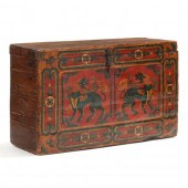 A TIBETAN PAINTED WOODEN CHEST