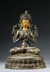 A TIBETAN SILVER MANJUSHRI BOD