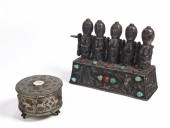 A TIBETAN STONE INSET WHITE ME
