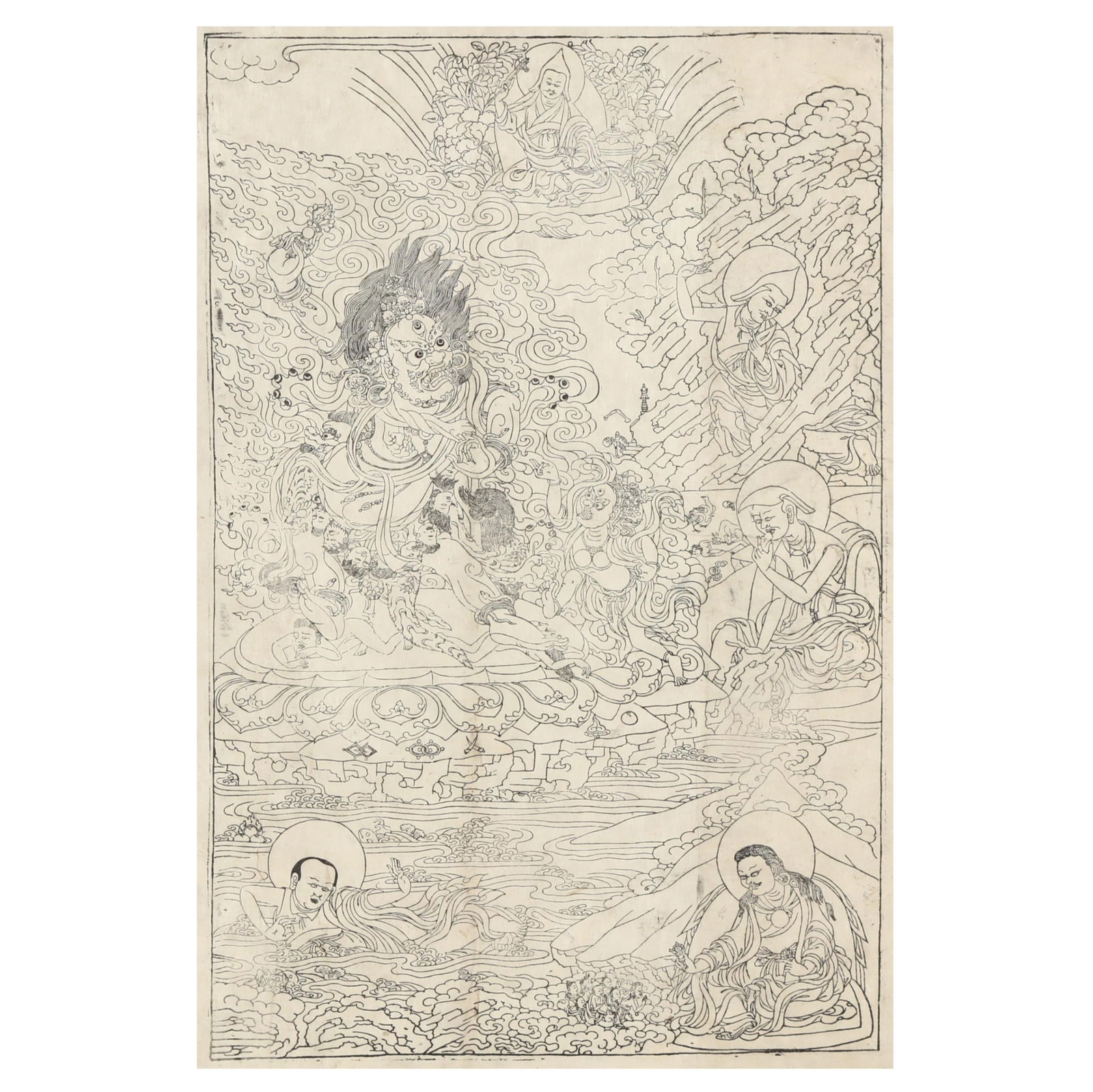 A TIBETAN THANGKA WOODBLOCK PRINT