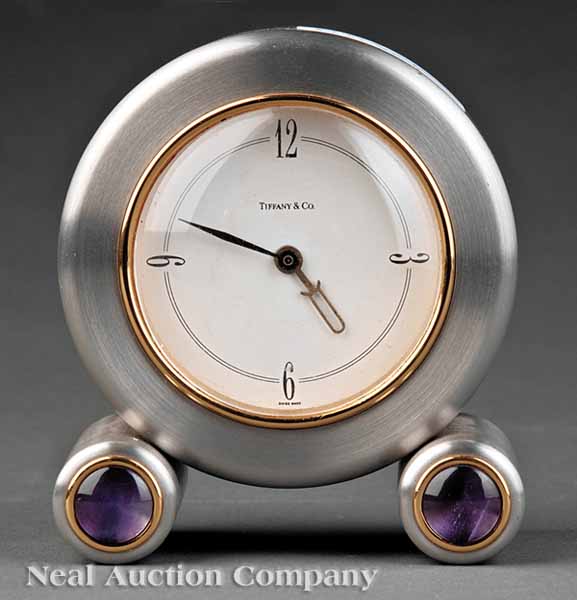 A Tiffany Amethyst Mounted Clock