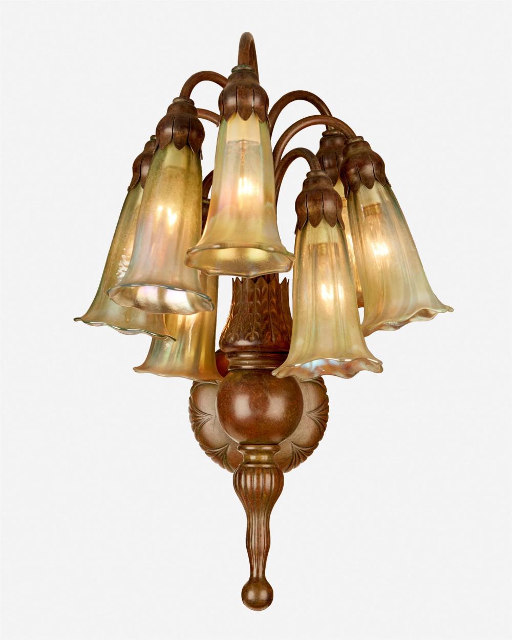 A TIFFANY-STYLE LILY WALL SCONCEA