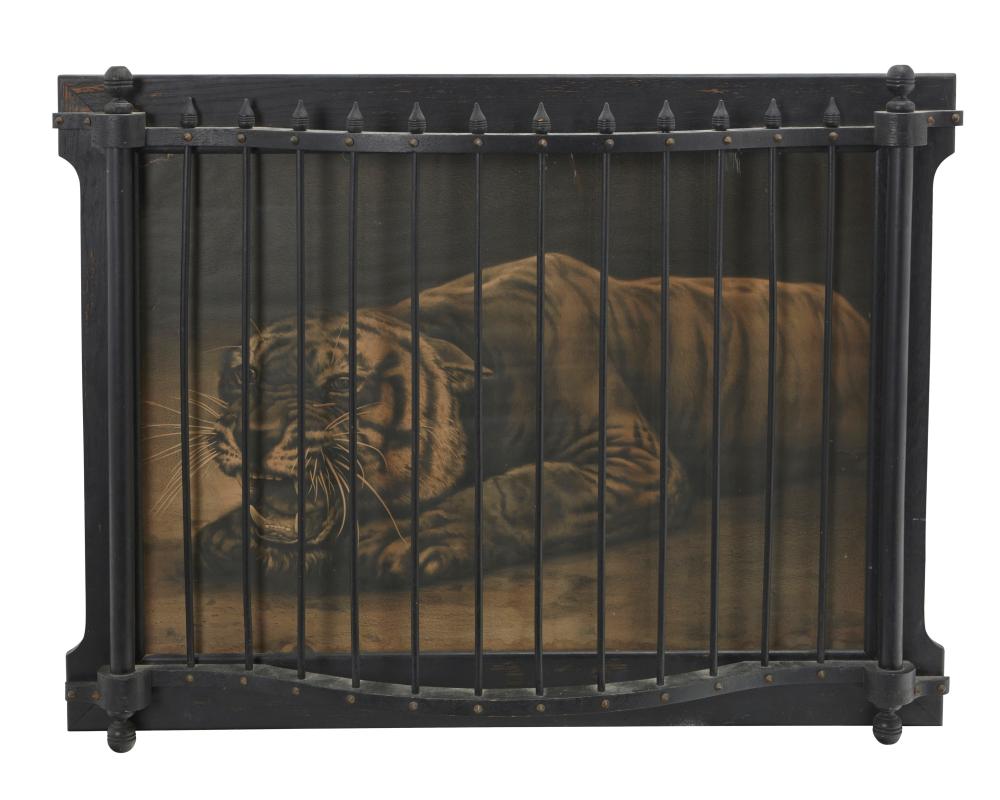 A TIGER LITHOGRAPH IN CUSTOM CAGE