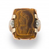 A TIGER'S EYE, DIAMOND AND TEN