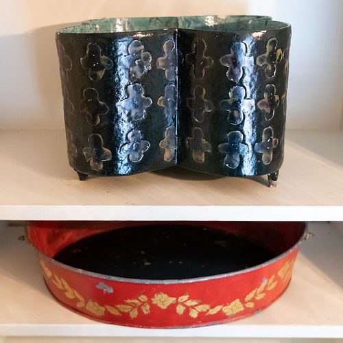 A TOLE JARDINIERE AND ENAMEL