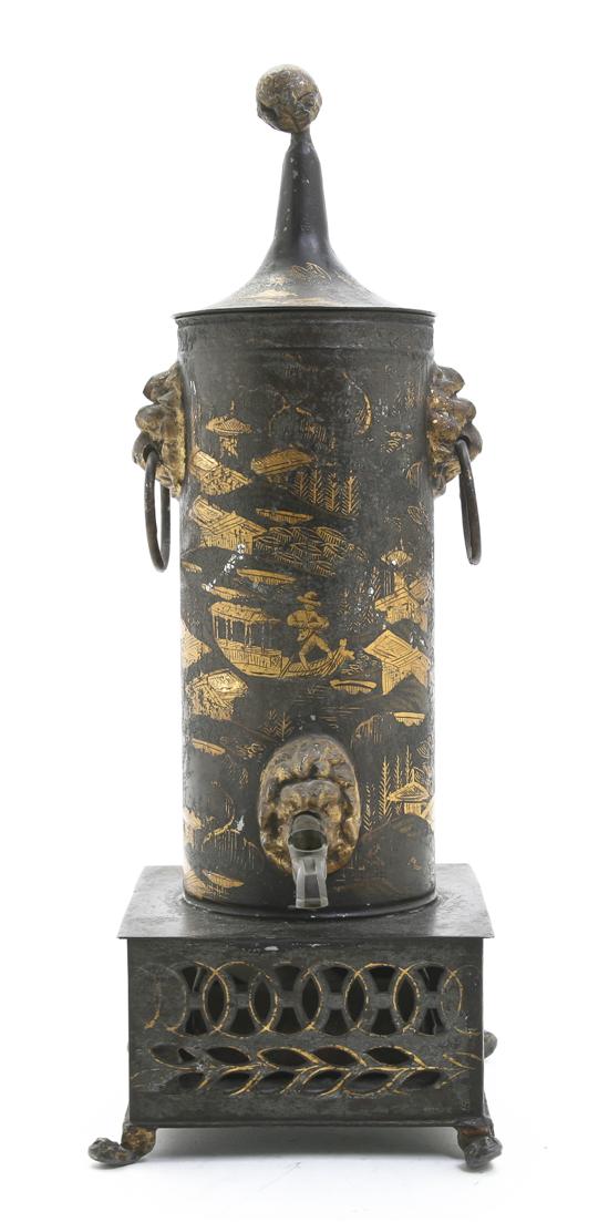 A Tole Parcel Gilt Samovar having a