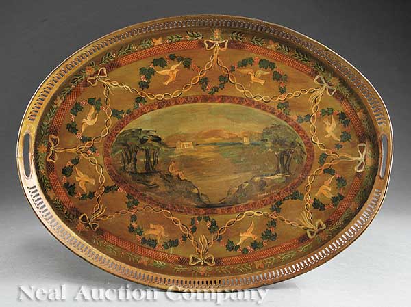 A Tôle Peinte Tray the green ground