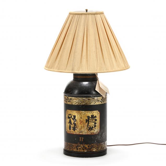 A TOLE TEA CANISTER TABLE LAMP 19th
