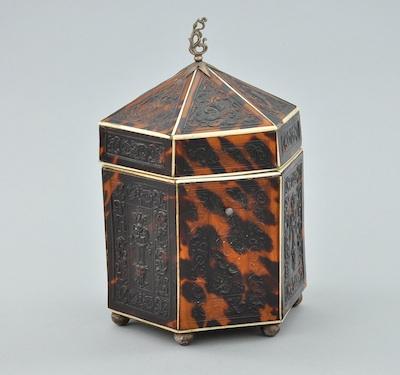 A Tortoise and Ivory Clad Tea Caddy