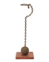 A TRAMP ART METAL BALL AND CHA
