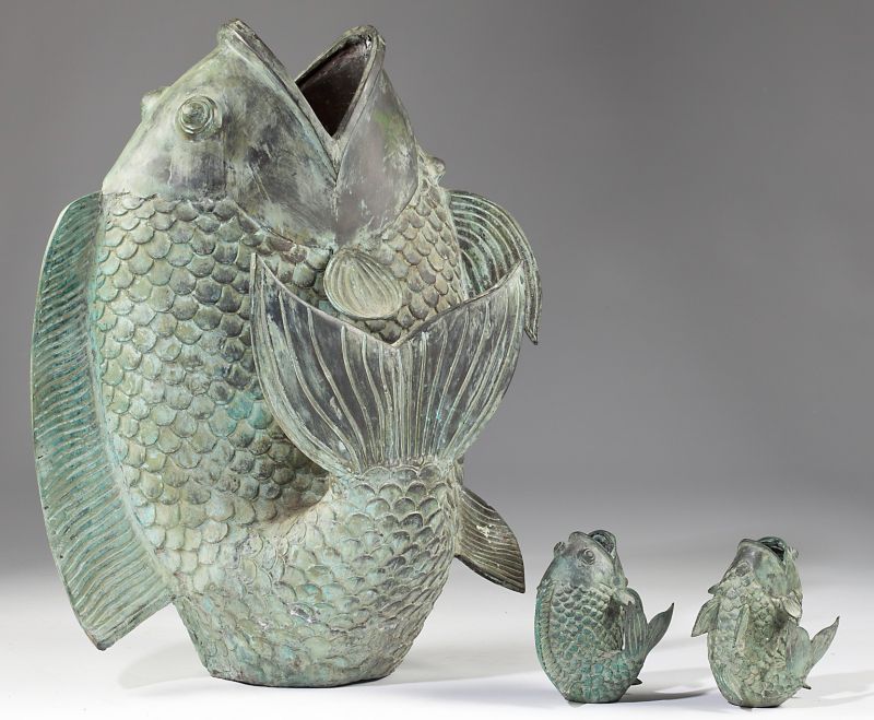 A Trio of Asian Cast Bronze Koi