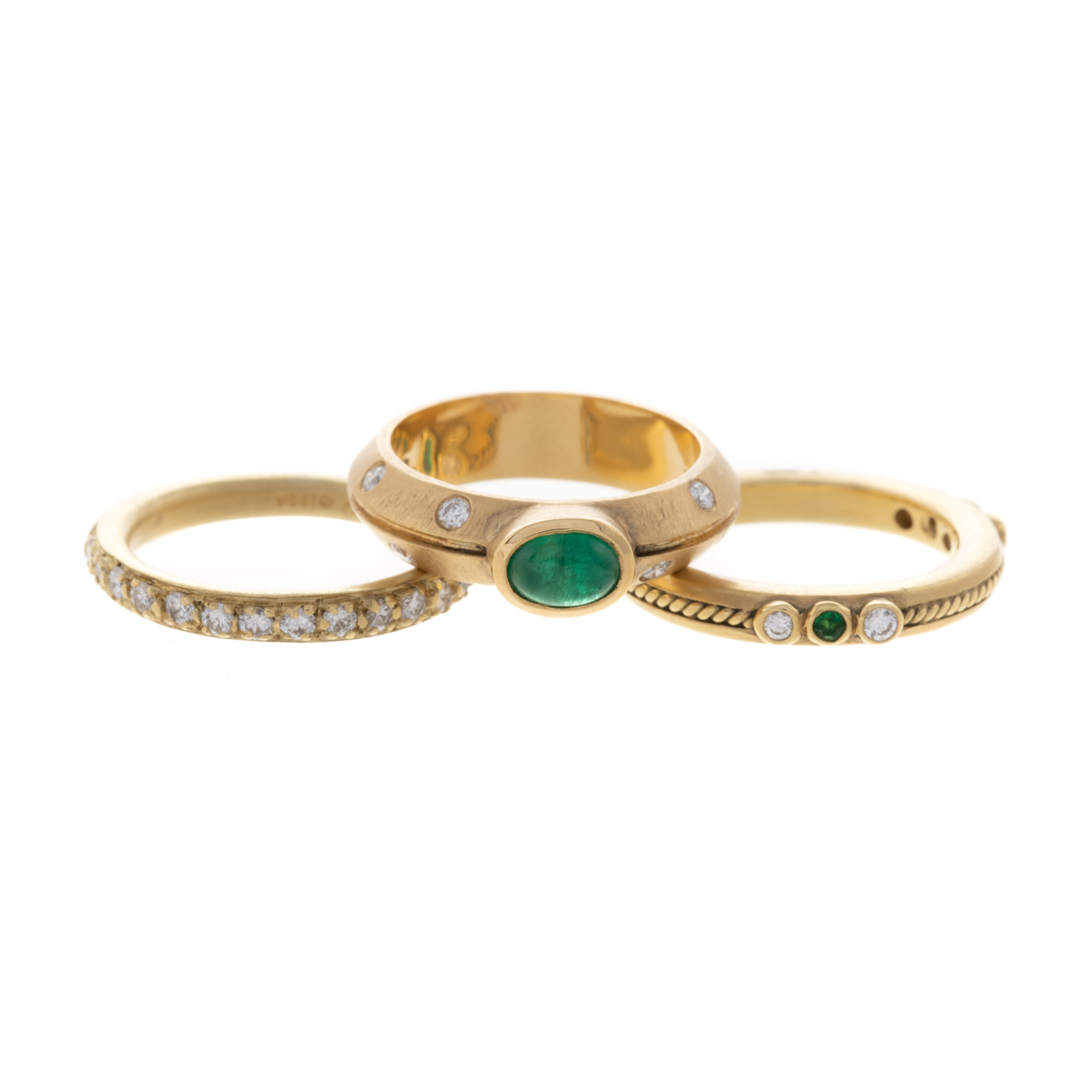 A TRIO OF EMERALD & DIAMOND BANDS