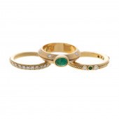 A TRIO OF EMERALD & DIAMOND BA