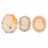A TRIO OF SHELL CAMEO BROOCHES