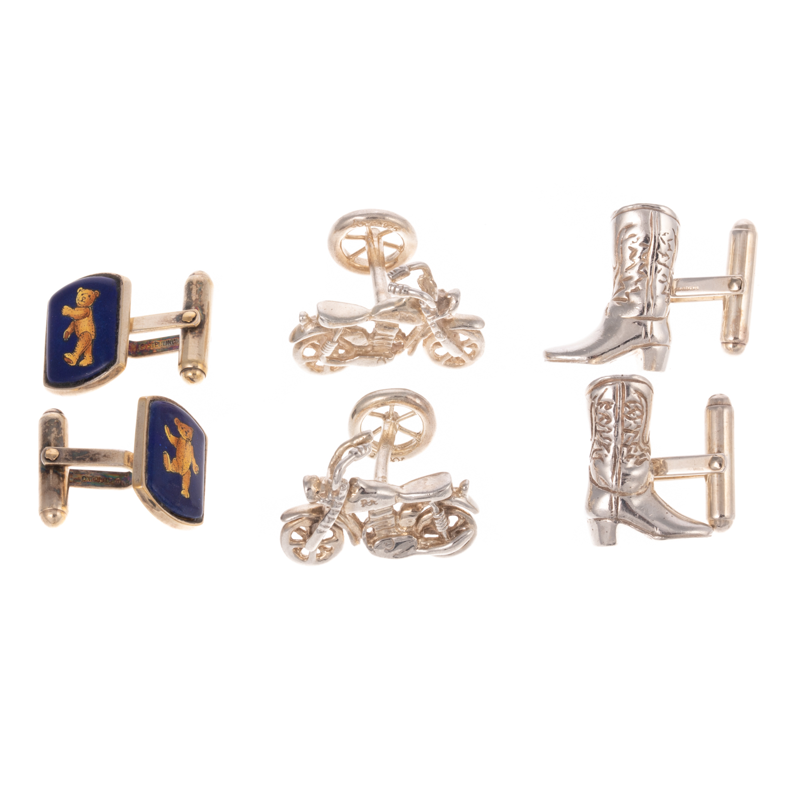 A TRIO OF STERLING CUFFLINKS 1)