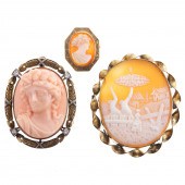 A TRIO OF VINTAGE CAMEO BROOCH