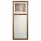 A TRUMEAU MIRROR WITH PRINT OF