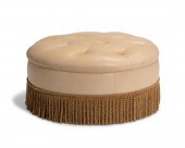 A TUFTED LEATHER POUF CUSHIONA
