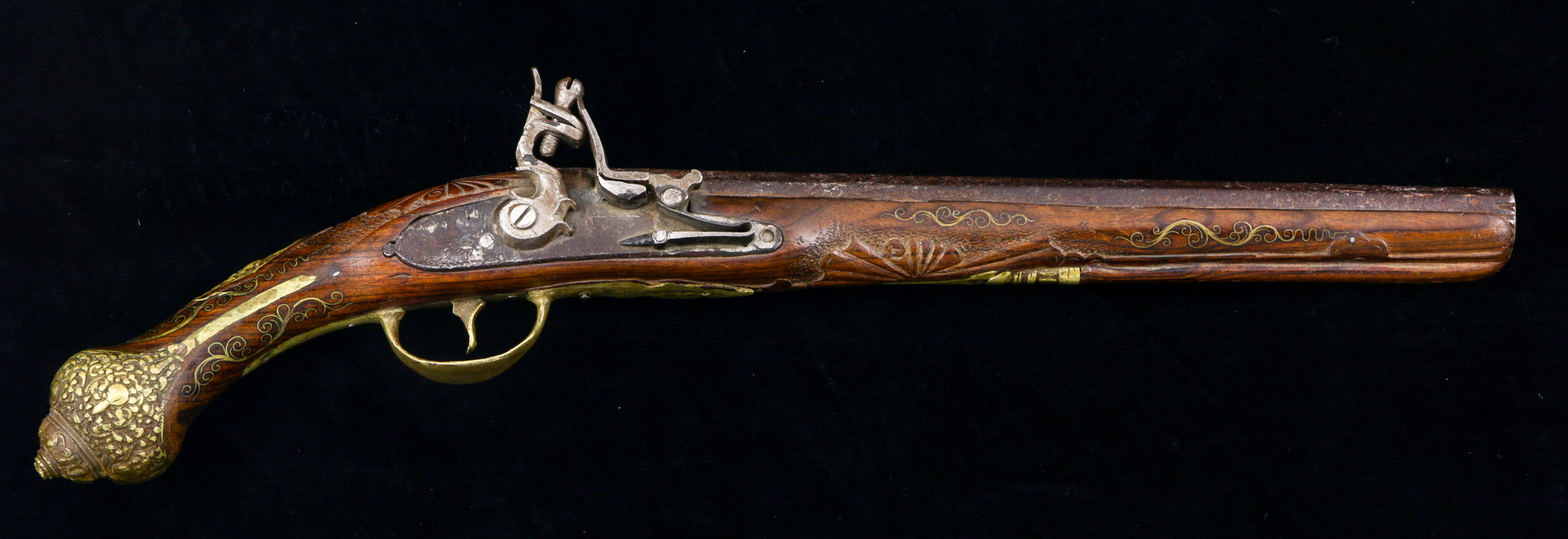 A TURKISH BRASS INLAID FLINTLOCK
