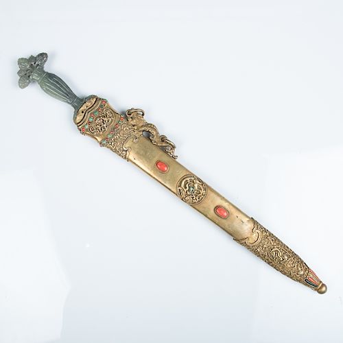 A TURQUOISE AND CORAL INLAID