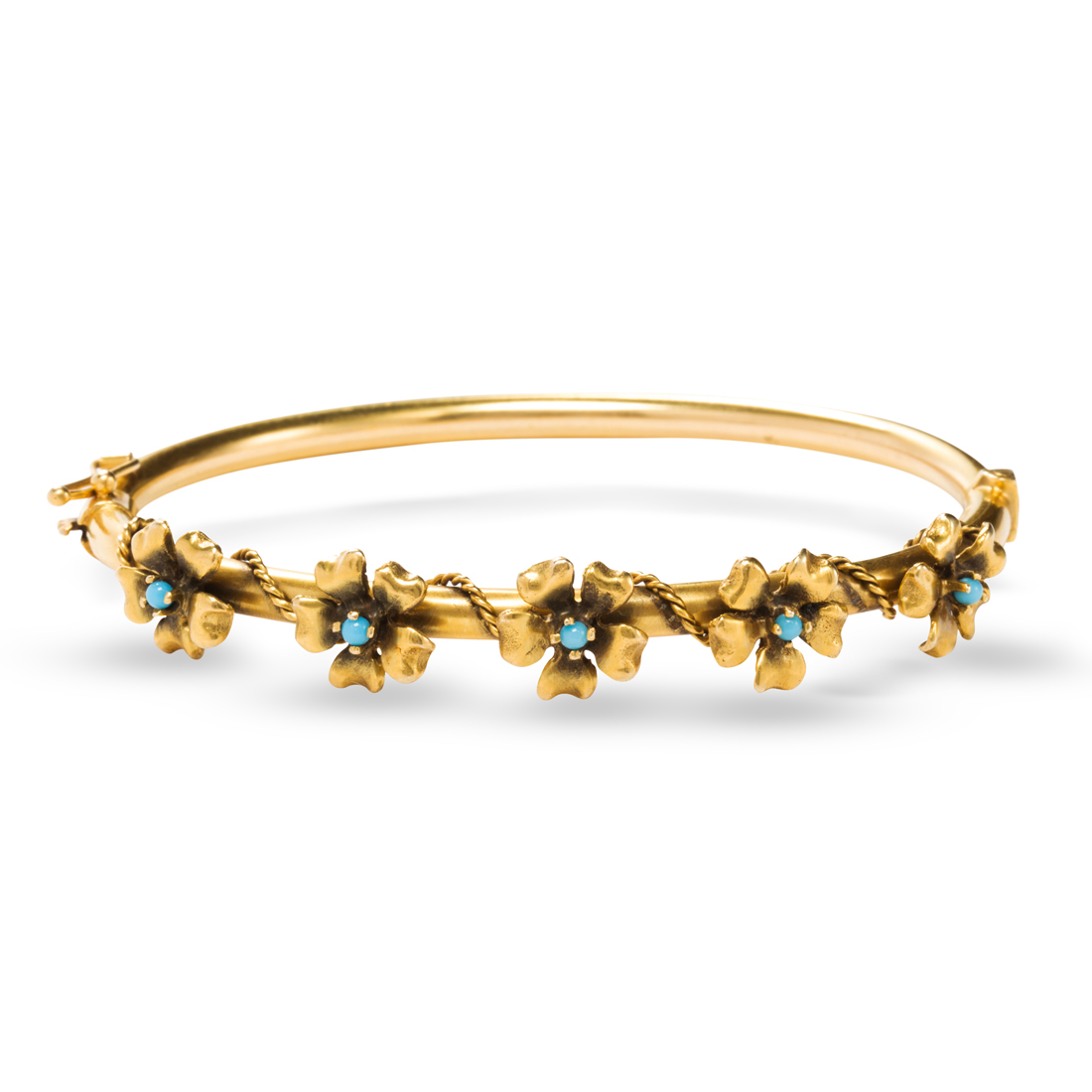 A TURQUOISE AND FOURTEEN KARAT GOLD