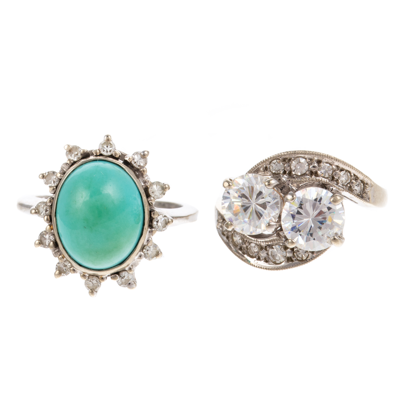 A TURQUOISE & DIAMOND RING AND CZ