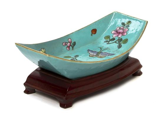 A Turquoise Ground Boat-Form Dish