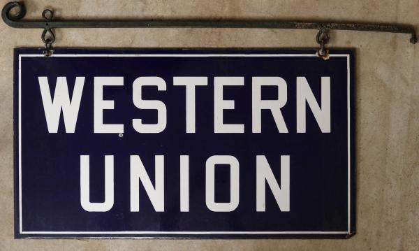 A TWO-SIDED WESTERN UNION PORCELAIN