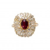 A UNHEATED RUBY, DIAMOND AND 1