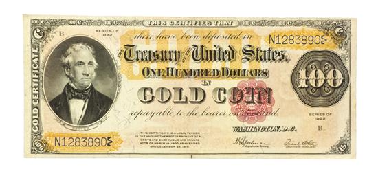 * A U.S. $100 Gold Certificate Note