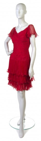 A Valentino Red Pleated Silk C
