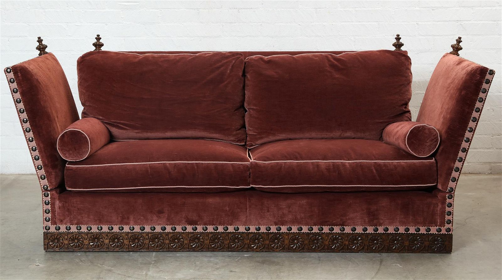 A VELVET UPHOLSTERED KNOLE STYLE