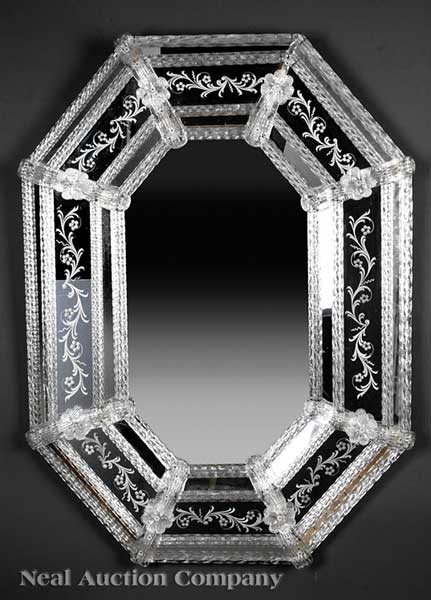 A Venetian Etched Glass Mirror