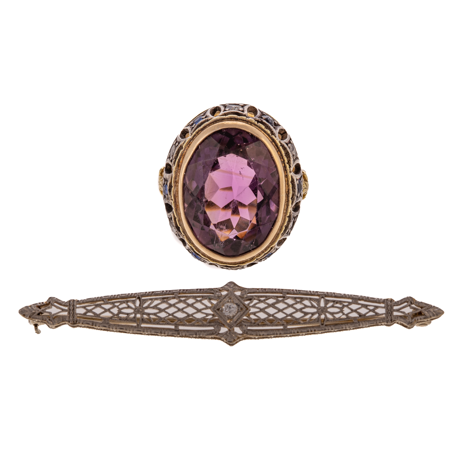 A VICTORIAN AMETHYST RING & ART