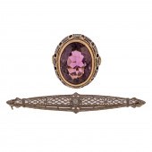 A VICTORIAN AMETHYST RING & AR