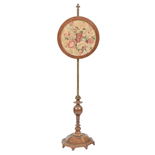 A Victorian brass pole screen, on