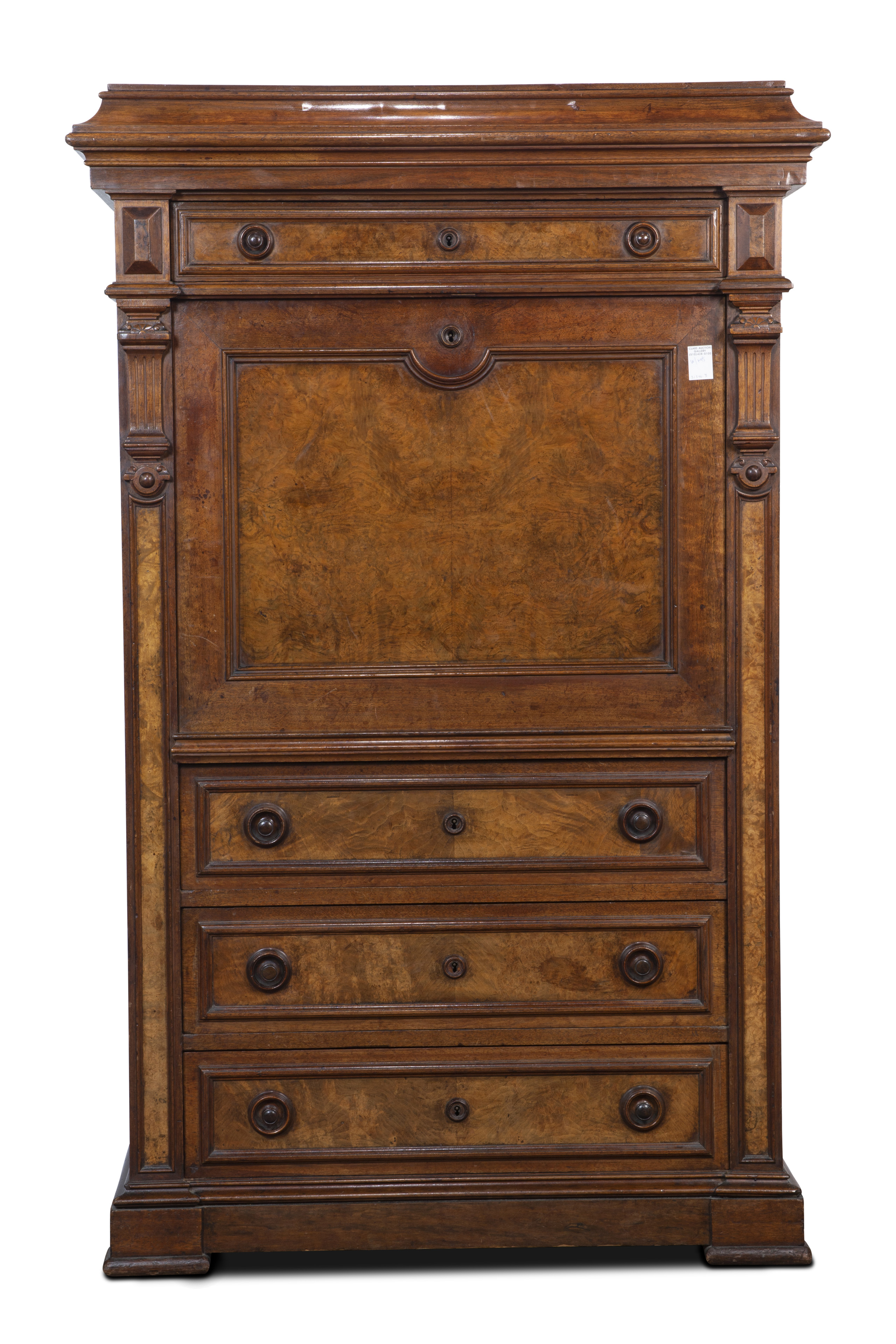 A VICTORIAN BURL WALNUT SECRETARY A