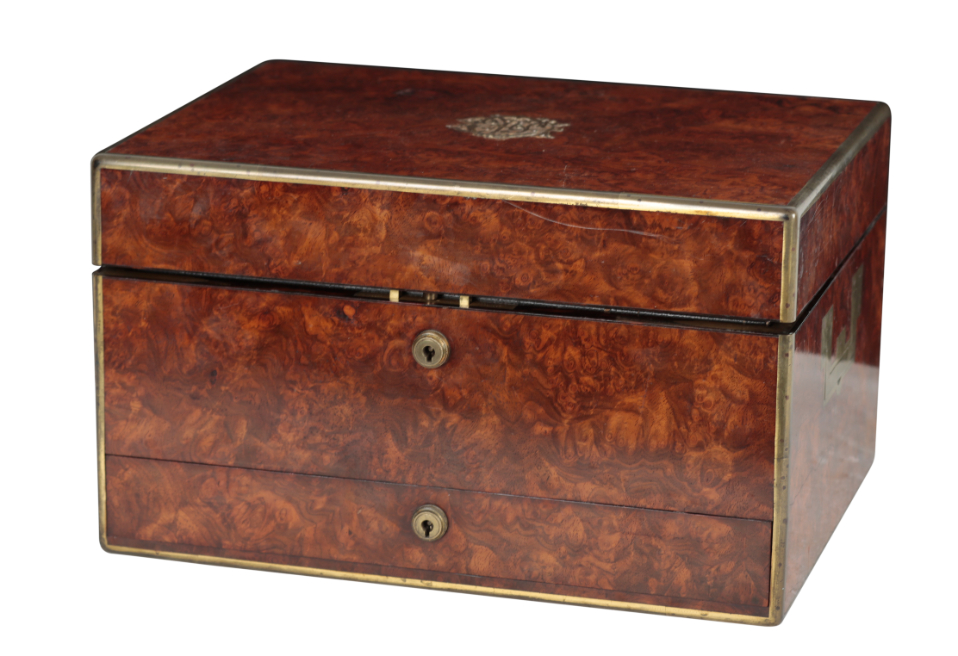 A VICTORIAN BURR WALNUT AND BRASS