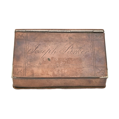 A Victorian copper snuff box in the