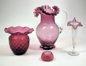 A Victorian cranberry glass bu